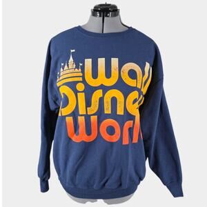 Walt Disney World Sweater Women's XL Navy Blue Crewneck Spellout Retro
